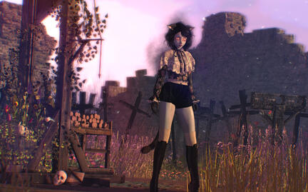 I lost something in the hills | A cat girl standing in ruins.